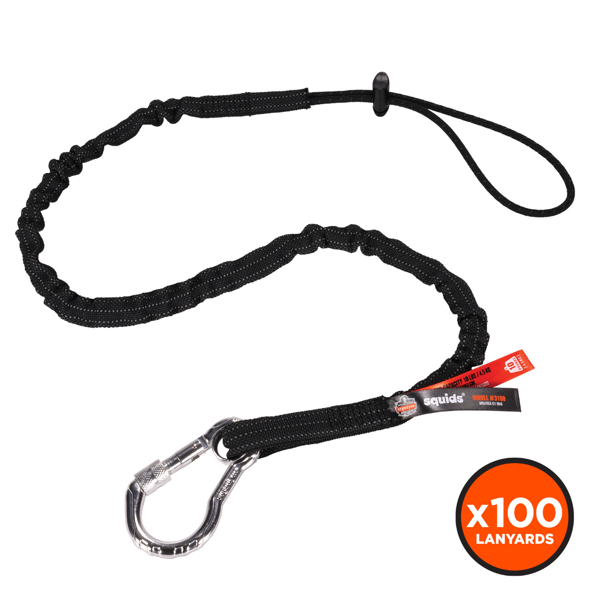 Squids 3100 Tool Lanyard - Carabiner and Cinch Loop - 10lbs