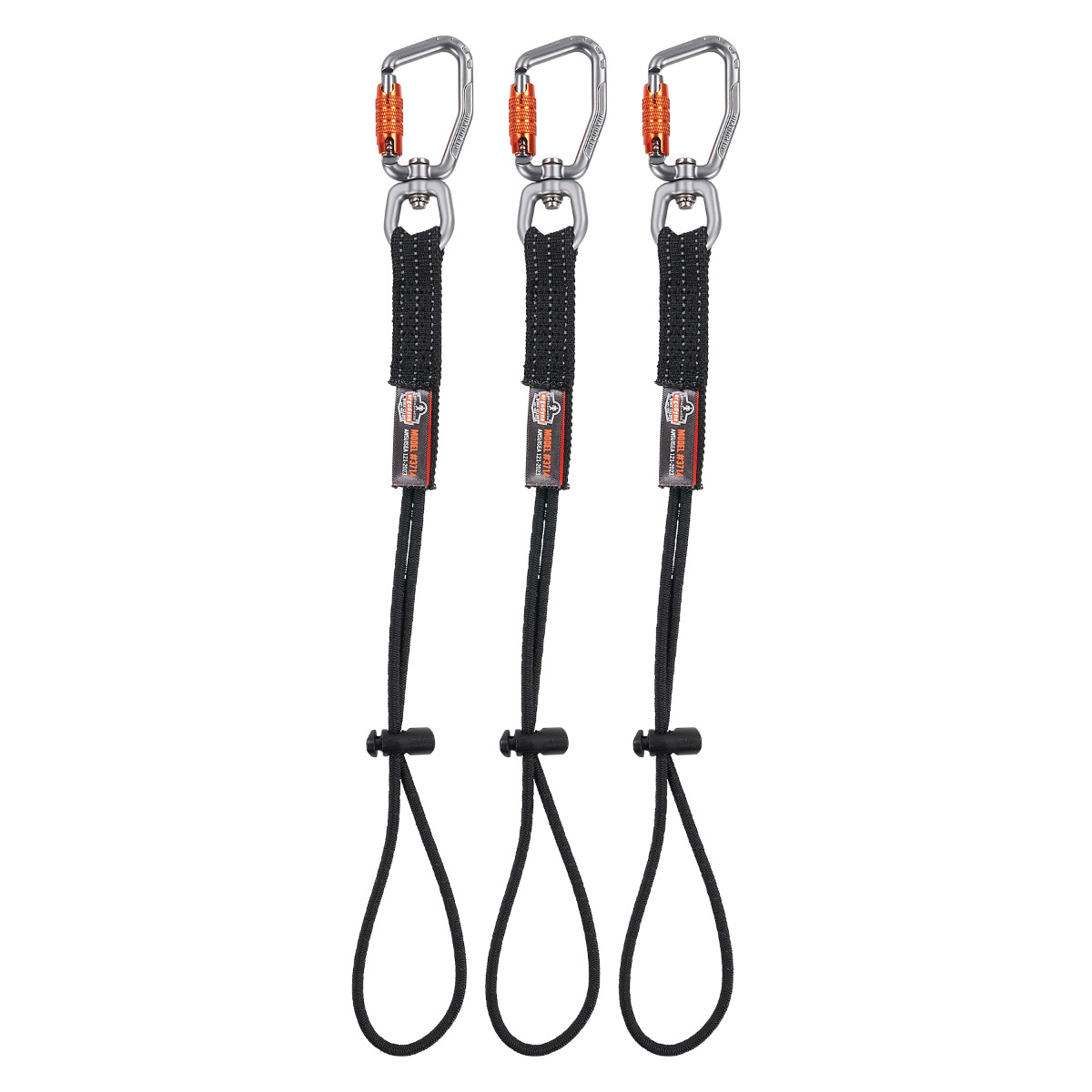 Squids 3714 Elastic Tool Tail Lanyard - Carabiner & Cinch Loop - 10lbs / 4.5kg (3-Pack)