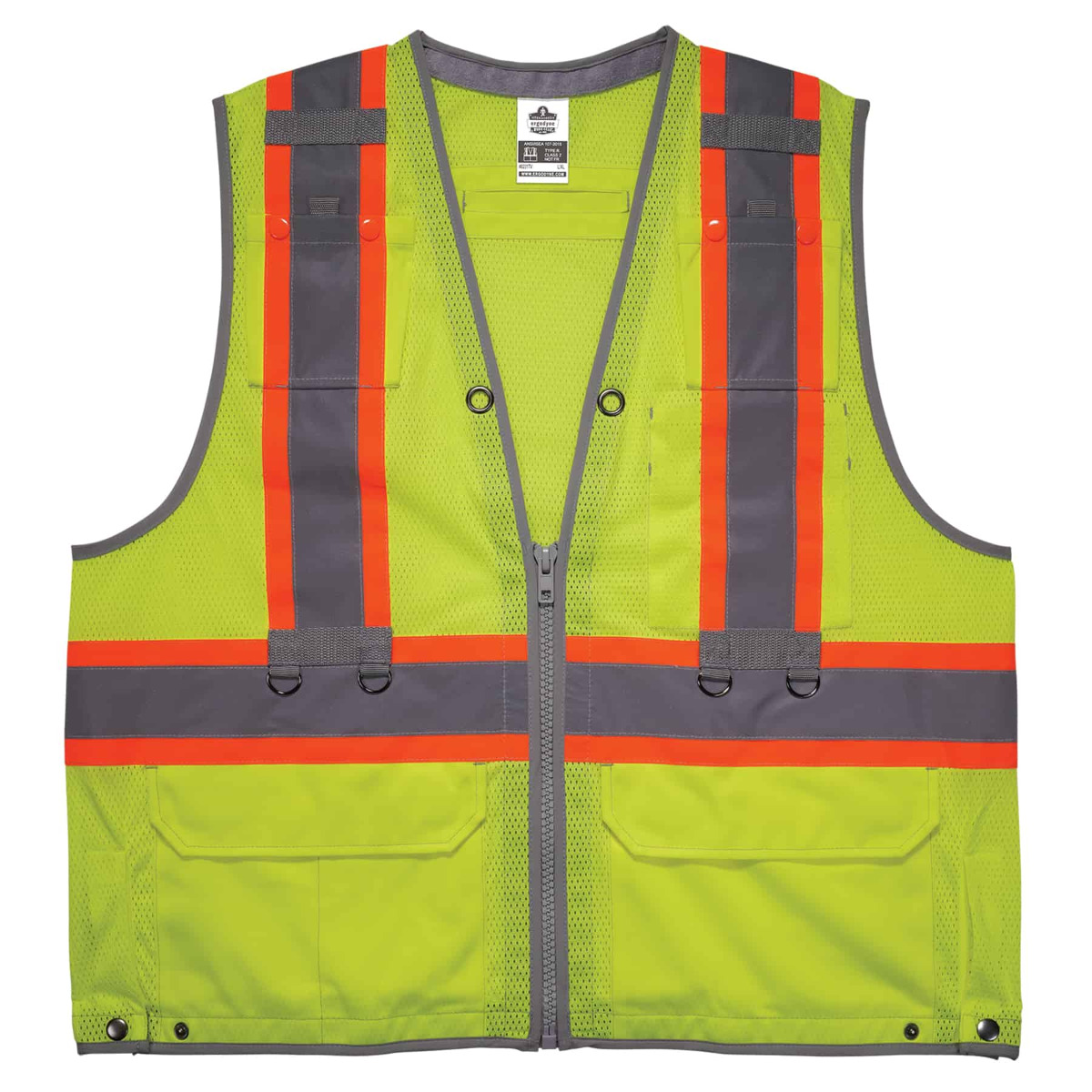 GloWear 8231TV Hi-Vis Tool Tethering Safety Vest - Type R, Class 2, Zipper, Dual Certified