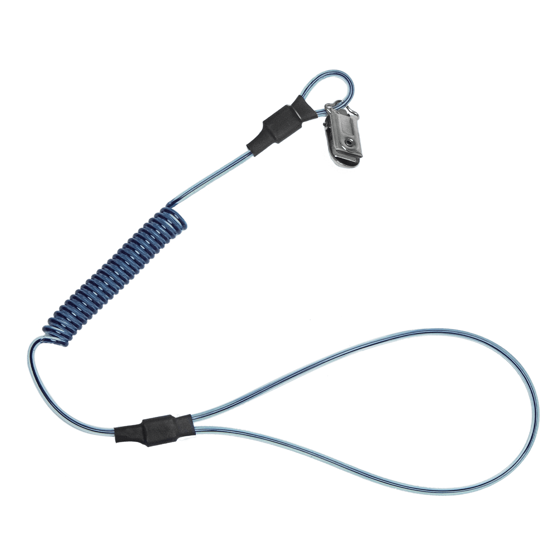 2 lb Stretch-coil Hard Hat Tether with choke-on cinch-loop and snap-clip, 18"
